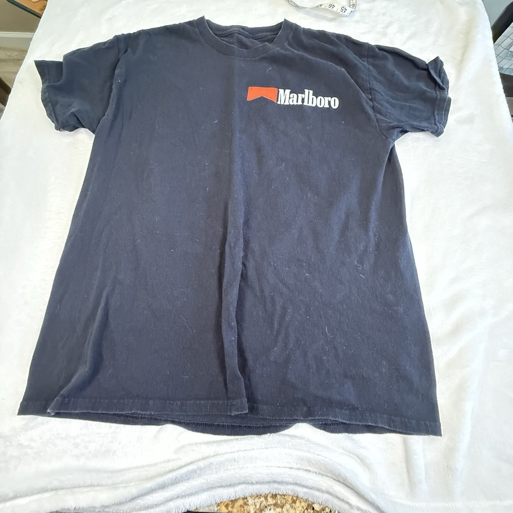 Marlboro Racing Car Graphic T Shirt Mens L Black Double Sided Motorsport Tee
